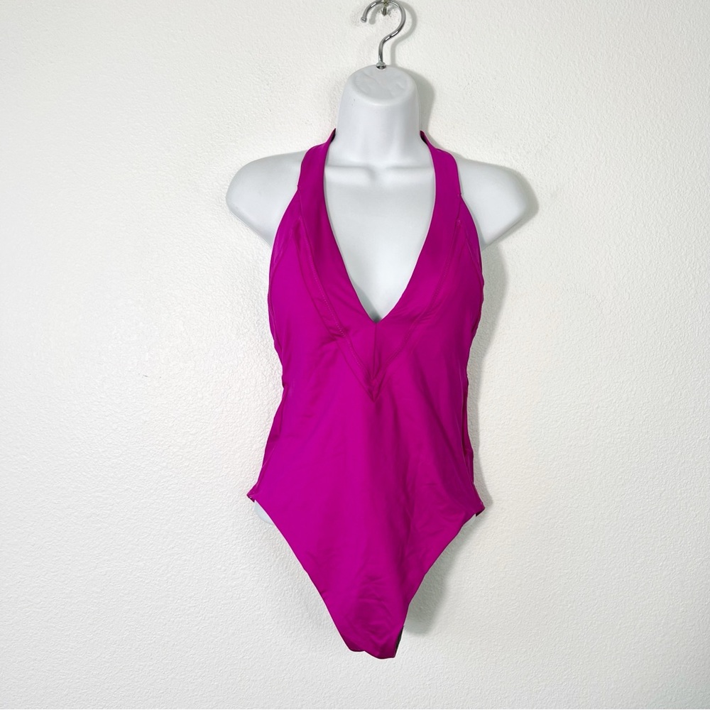 NEW Trina Turk Monaco Halter Plunge One Piece Swimsuit Retro Size Small